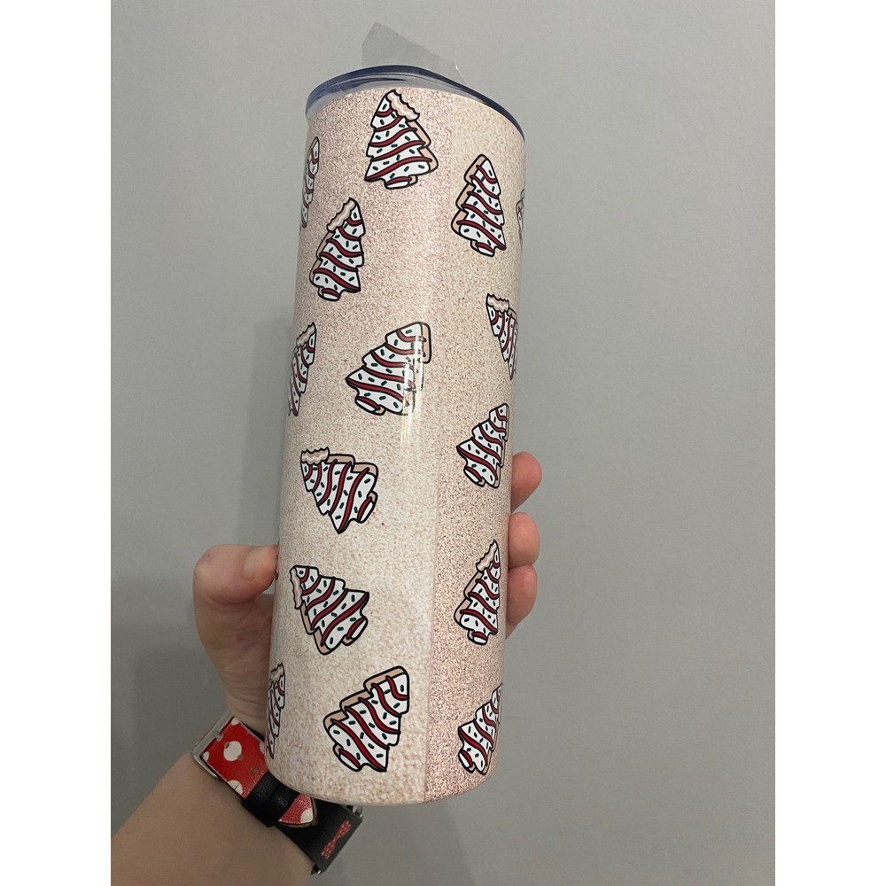 Christmas Snack Cake Tree Tumbler Unisex 20oz Cream Red Oh Christmas Tree Retro - Picture 3 of 7